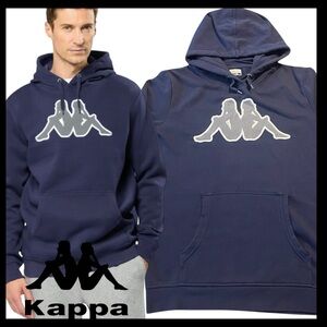 Kappa Unisex Navy/Grey Logo Airiti Cotton Blend Pocket Hoodie Sweatshirt (M)